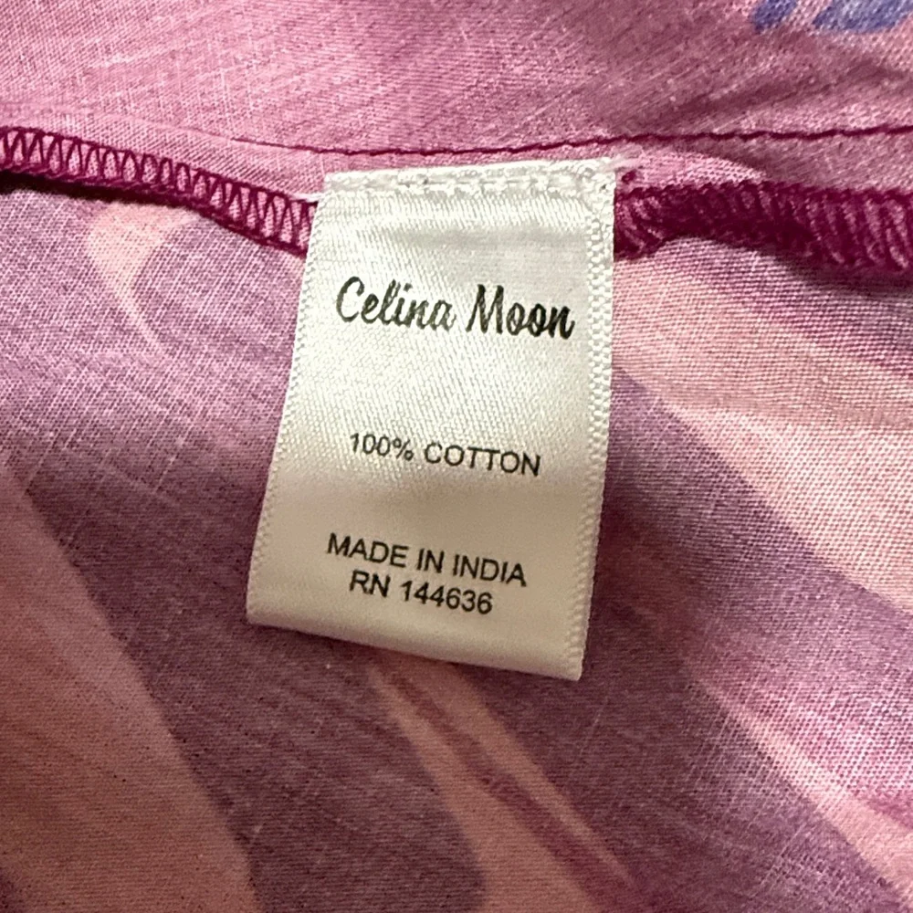 CELINA MOON Pink and Purple Patterned Long Sleeve Midi Dress NEW - Picture 6 of 9